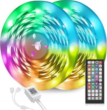 Світлодіодна стрічка Mexllex 20M (2 рулони), Bluetooth RGB світлодіодна стрічка з керуванням додатком, Світлодіодна стрічка самоклеюча синхронізація з музикою, Гнучкі світлодіодні струнні світильники для різдвяних прикрас, кухня, вечірка