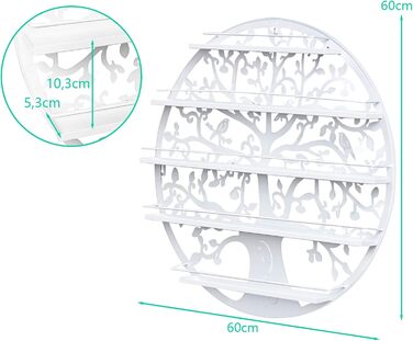 Полиця для лаку для нігтів Настінна полиця, Металева підставка для лаку для нігтів, Органайзер для лаку для нігтів з 5 полицями, Підставка для губної помади, Органайзер для лаку для нігтів, Круглий для зберігання Ø 60 см (Білий), 4LIFE