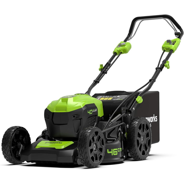 Газонокосарка GreenWorks GD40LM46SPK4 GD40LM46SPK4 (довжина різання 46 см, подвійний проріз, вкл. акумулятор 40 В, 4 Ач і зарядний пристрій), чорний/зелений