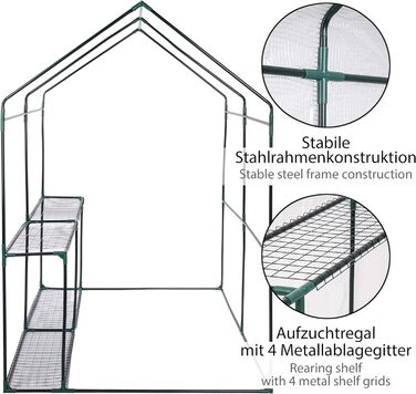 Плівкова теплиця ONVAYA Gnni з полицями та вікнами Теплиця з плівки для саду Дитяча кімната стабільний, стійкий до зими та ультрафіолету 188 х 130 х 190 см
