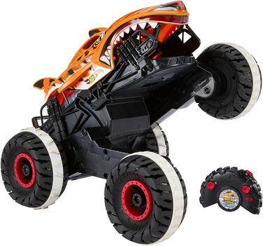 Машинка на дистанційному управлінні Hot Wheels Monster Trucks Tiger Shark, з технологією Terrain Stomp для руху, схожого на тваринний, режим коліщатка для включення 2-х коліс, іграшка від 4 років, HGV87 Orange-1.15 Tiger Shark