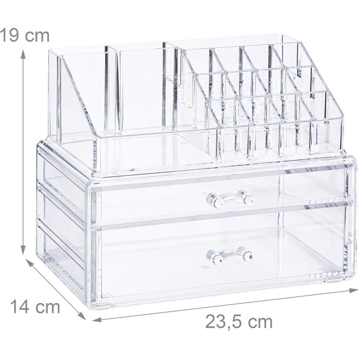 Прозорий органайзер для макіяжу з 2 шухлядами, місце для зберігання косметики, акриловий тримач для губної помади, стандартний