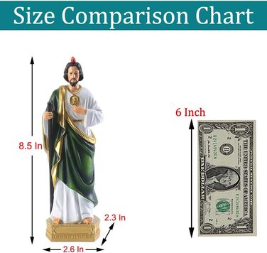 Статуетка Святого Іуди, релігійні статуетки з синтетичної смоли, релігійний кольоровий подарунок, San Judas Tadeo, підходить для релігійних і віруючих для молитви вдома, для колекціонування декоративних статуеток (21,6
