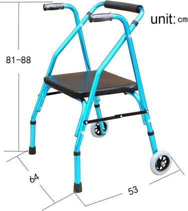 Ходунки, складний, з 4 колесами, допоміжний засіб для ходьби для людей похилого віку, прогулянкова рама з м'яким сидінням, стоянкові гальма, регульована висота, допоміжні засоби спільного використання