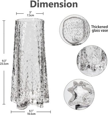 Декоративна скляна ваза Декоративна скляна ваза для квітів з зіркоподібною основою, настільна ваза висотою 23,5 см, мінімалістичні рифлені вази для прикраси підвіконня Прозора 2