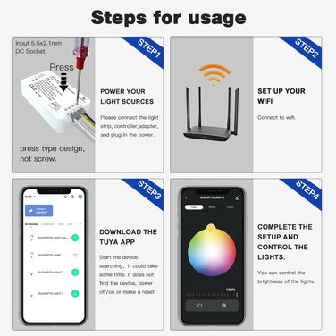 Контролер GLEDOPTO WiFi Світлодіодна стрічка WW/CW DC12-24-54V Контролер світлової стрічки Голосове керування за допомогою програми з Tuay Smart Life Alexa Google Home Assistant без додаткового концентратора