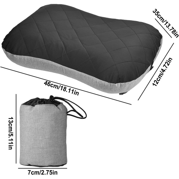 Надувна подушка для сну з 1/2 частини-Портативна надувна подушка для кемпінгу, компактна пляжна подушка з поліефірного волокна Дорожня подушка для підтримки шиї та попереку, Туристичний рюкзак, Wa ука чорна