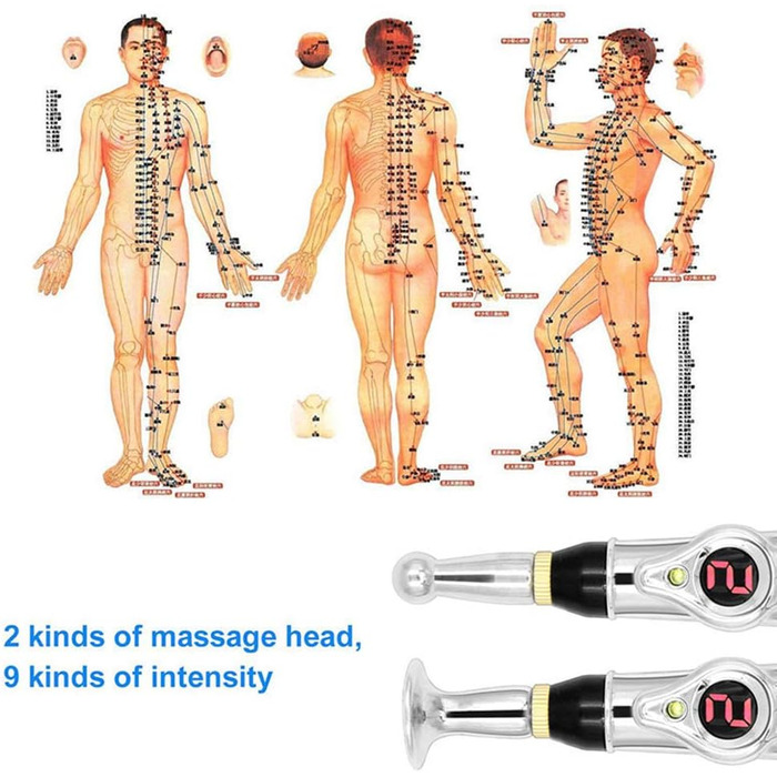 Акупунктурна ручка SETSCZY Електронний акупунктурний апарат для меридіанної терапії Енергетичні ручки Масажер Інструменти для полегшення болю з масажними головками, 9 рівнів