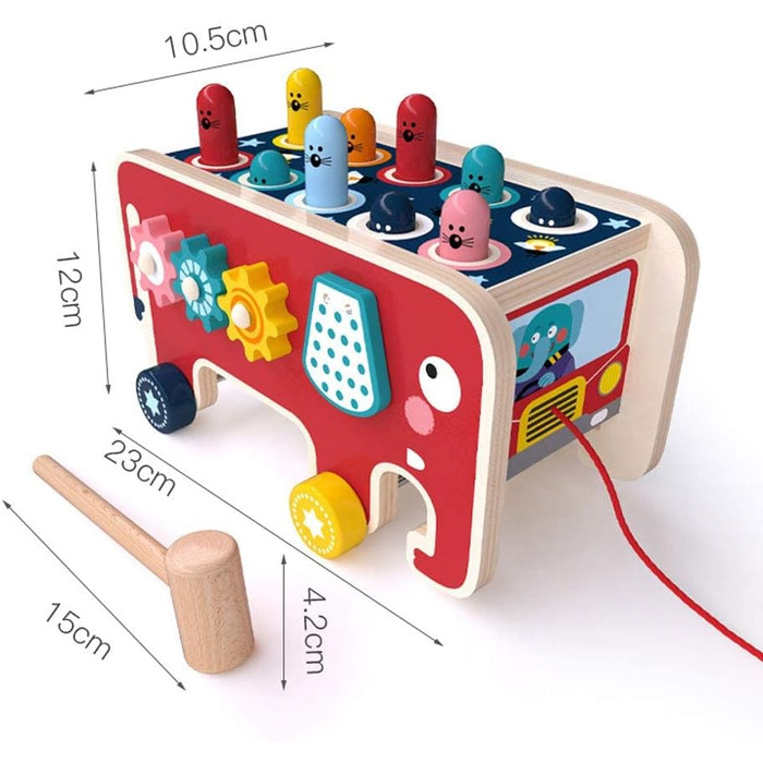 Дерев'яна постукувальна лава з 2 молотками, гра з молотком від 1 року, постукувальна лава, що б'є слона, дошкільна освіта дерев'яні іграшки подарунки для хлопчиків і дівчаток