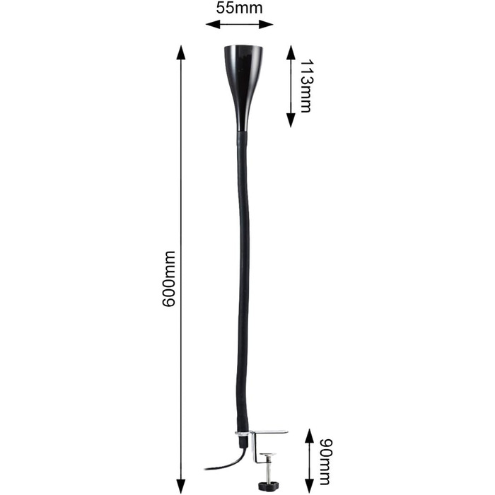 Настільна лампа з кабельним вимикачем, з можливістю регулювання яскравості в кроках, поворотна, настільна лампа, лампа-затискач, настільна лампа, офісна лампа, лампа для читання, світло для читання, 60x5,5 см, чорна