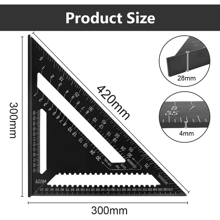 Дюймова лінійка трикутник метричний упорний кут алюмінієвий сплав трикутник точність швидкість квадратний упорний кут трикутник упорний кут вимірювальний інструмент транспортир для інженера столяра 30см, 12-
