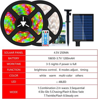 Сонячна світлодіодна стрічка MIWATT IP67 зовнішня, світлодіодна стрічка 280 світлодіодів, сонячна світлодіодна стрічка, світлодіодні ліхтарі для садових дерев Головна Різдвяне свято Прикраса патіо для вечірки (мультиколір, 10 м)