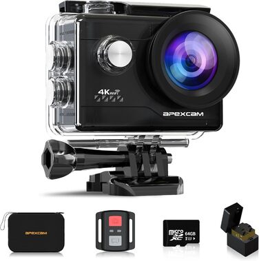 З картою 64G Action Cam 4K30FPS 20MP WiFi Спортивна камера Підводна камера 40 м Водонепроникна 170 Широкий кут 2.4G Пульт дистанційного керування 2x1050mAh батареї з комплектом аксесуарів, 80Air