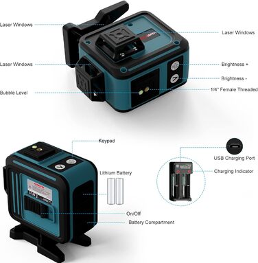 Лазерний нівелір HANMATEK Cross Line Laser Green самовирівнюючий, 3x360 лазерний нівелір 3D 12 Line, з режимом посилення імпульсів, пульт дистанційного керування, вимірювання нахилу, IP54, сигналізація нахилу, кронштейн, акумуляторна батарея LV12D 3*360