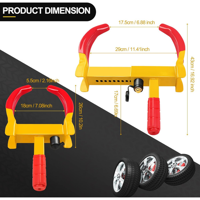 Паркувальний кіготь Блокування колеса Протиугінний пристрій для автомобіля, причепа, каравану, автофургона, фургона з замком безпеки жовтий