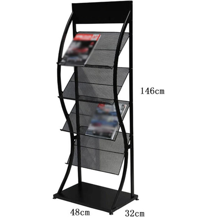 Підлоговий стелаж для журналів 4-х ярусний металевий стелаж для газет і журналів, книжкова полиця, стенд для презентації брошур, підлоговий інформаційний стенд для офісу, висота 146 см Інформаційні стенди