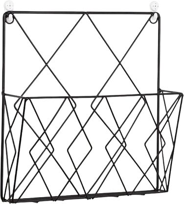 Тримач для газет для настінної стійки для журналів металевий, сучасна стійка для журналів для підвішування з 2 гачками для журналів, книг та офісних документів (чорний)