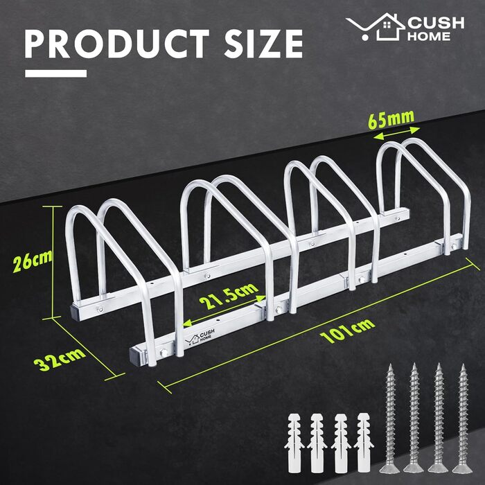 Велосипедна підставка CCLIFE підлога для 4 велосипедів з шириною шин до 65 мм Залізний тримач для велосипеда 101 x 32 x 26 см