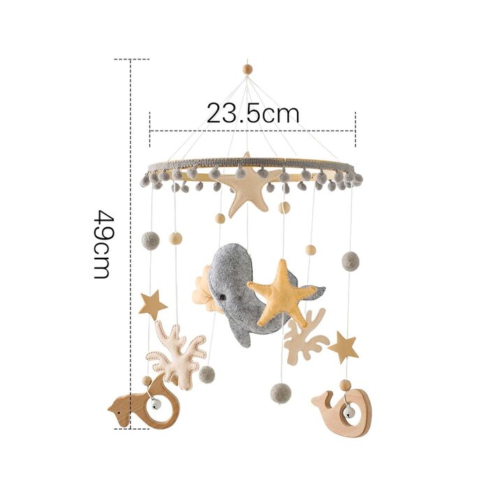 Мобільна дитяча музика вітру, фетрове мобільне дитяче ліжко з 3D морськими істотами кит, дитячий мобіль для підвісного ліжка, мобільний пеленальний столик подарунок для новонароджених дітей, хлопчиків, дівчаток (сірий)