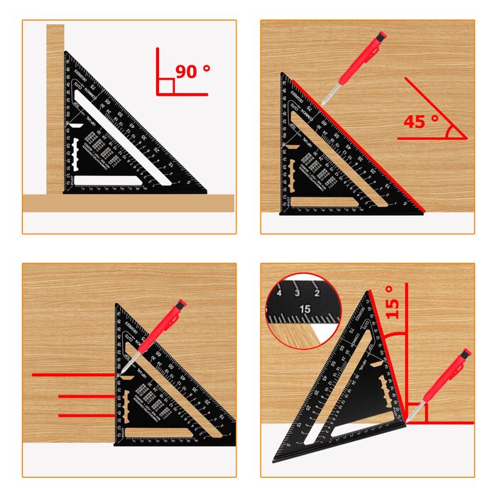 Столярний кутник Adusa, багатофункціональний столярний кутник 17см метричний, набір кутів упору лінія отвору, набір кутомірів 90 45 градусів, 2 шт. и твердого олівця для маркування глибоких отворів на будівельному майданчику з 20 запасними проводами