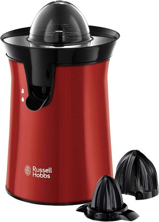 Електрична соковижималка для апельсинів і цитрусових Russell Hobbs обертається ліворуч і праворуч, 2 прес-ріжки для лимонів/апельсинів Червона (функція краплі-стоп, можна мити в посудомийній машині, без бісфенолу А) Соковижималка 26010-56