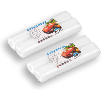 Вакуумні рулони BOTTINI 20x600 см, пакети з фольги PREMIUM, sous vide, для кожного ущільнювача фольги та вакуумного пакувальника, рулони з фольги для харчових продуктів, 4