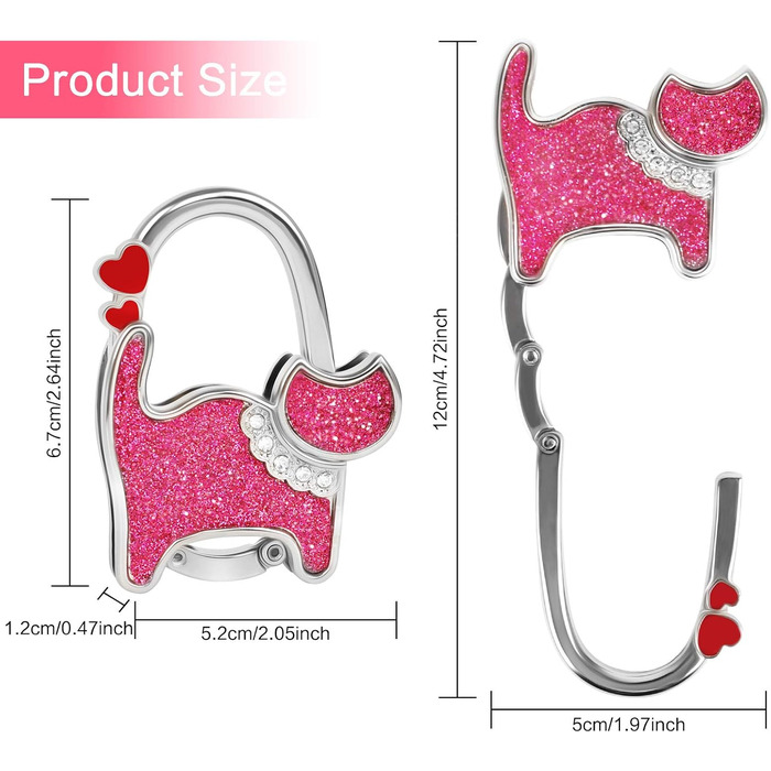 Тримач сумки для столу 2 шт. Котяча сумочка тримач гачок Складаний гачок для сумки Металевий тримач сумочки для столу Тримач сумочки гачок для сумочки для жінок (рожевий, чорний)