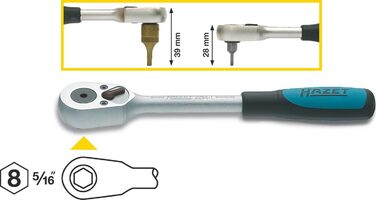 Реверсивна тріскачка HAZET (шестигранний гніздо 5/16 дюйма, 30 зубців, ідеально підходить для біт) 2264-1 Шестигранний гніздо 5/16 для біт Для біт