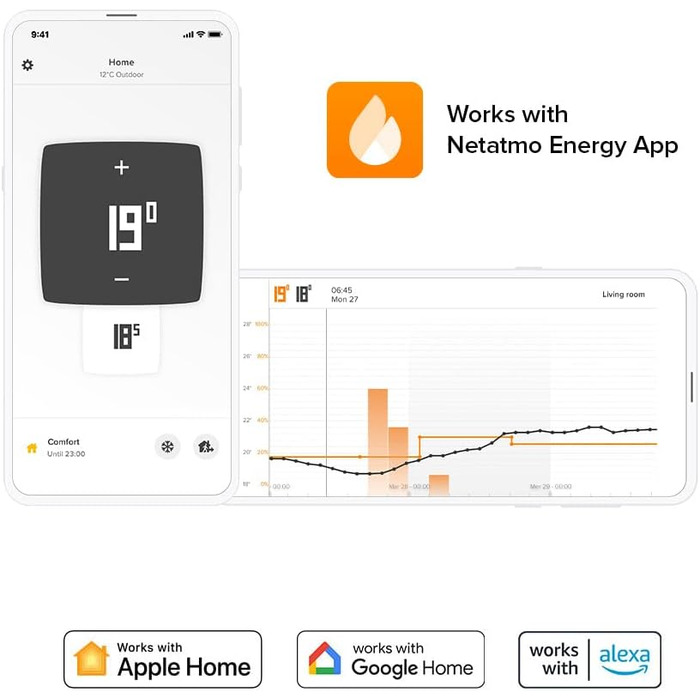 Інтелектуальний, енергозберігаючий термостат Netatmo. WiFi - Дистанційне керування опаленням через додаток, сумісний з індивідуальними котлами, NTH01-AMZ