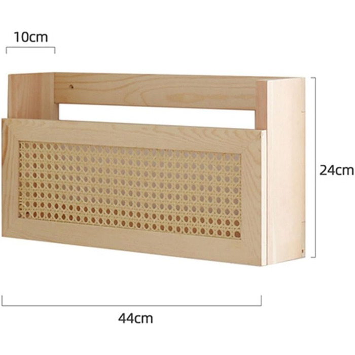 Настінна полиця для журналів з ротанговим тримачем для файлів з дерева, приблизно 44 x 10 x 24 см, підвісна папка, ротангова книжкова полиця, дерев'яний органайзер для пошти для вітальні та офісу