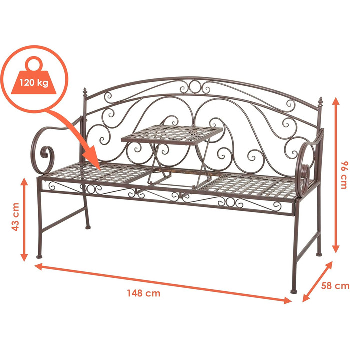 Металева садова лавка Spetebo 2/3 місна з розкладним столом - 148 x 55 x 96 см - Відкритий лаунж Садова лавка Паркова лавка зі столом