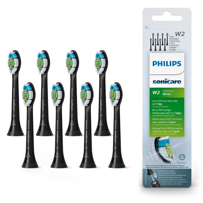 Оригінальні насадки для звукових зубних щіток Philips Sonicare Original W2 Optimal White - 8 упаковок чорного кольору (модель HX6068/13) Чорні 8 шт. (1 упаковка)