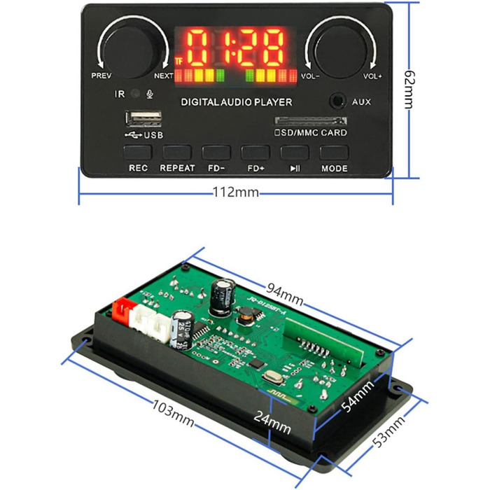 Модуль плати Fenteer Аудіомодуль V5.0, Jq-D125BT, підтримка запису в режимі вільні руки, аудіоплеєр 2x40 Вт без втрат MP3 WMA WAV Ape