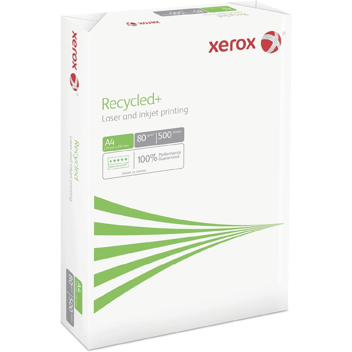 Папір Xerox Recycled 003R91912 - DIN A4 80 г/м - копіювальний папір для лазерних принтерів і копіювальних апаратів - виготовлений зі 100 переробленого паперу - 1 коробка, 5 упаковок, 2 500 аркушів