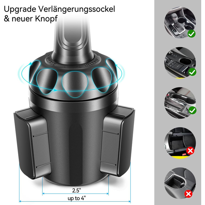 Автомобільний підстаканник TOPGO, регульоване автомобільне кріплення для смартфонів, чорний