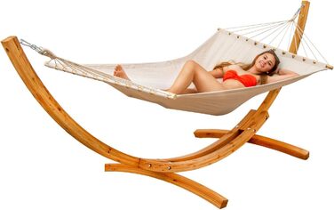 Гамак AMANKA XXL з каркасом - 325 см Каркас гамака Outdoor Wood - Бежевий стрижень Гамак - для 2 - Підставка для двох осіб Слонова кістка