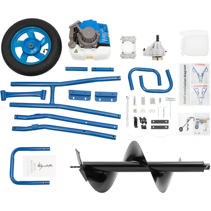 Двотактний бензиновий земляний шнек 63CC, 2,2 кВт на колесах, свердла 300 мм, садовий шнек ручного типу, бензиновий шнек для стовпів, стовп для огорожі з баком 1,3 л