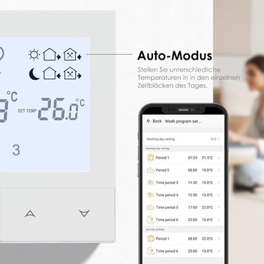 Цифровий для електричної теплої підлоги Кімнатний термостат Intelligent Heating Thermostat Compatible Alexa, Google Home, 16A TDS72WIFI-EP White