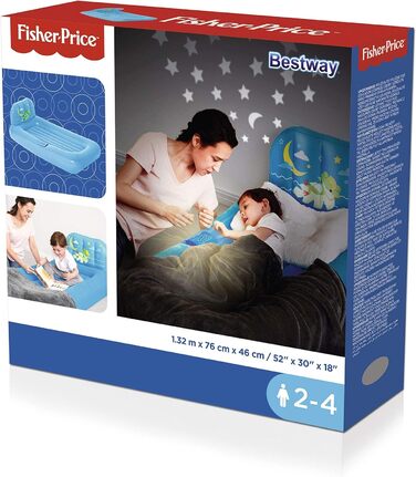 Дитяче ліжко Bestway Fisher Price, Dream Light, 132 x 76 x 46 см, зі світлодіодним проектором, синій