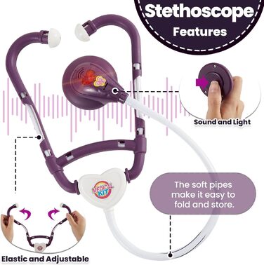 Дитячий набір лікаря BUYGER з електричним стетоскопом термометром, медична іграшка, рольова гра ветеринарного лікаря, подарунок для дітей 3 років, фіолетовий