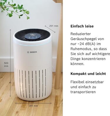 Керований за допомогою програми очищувач повітря Bosch Air 4000i - Для приміщень до 62,5 м - Видаляє 99,9 забруднюючих речовин - Включає повітряний фільтр HEPA13, розумний датчик, автоматичний режим, режим сну (25 дБ) - CADR 300 м/год.