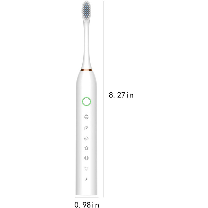 Зубна щітка для дорослих, чиста зубна щітка з 8 насадками та 6 режимами, портативна зубна щітка для мандрівників Зубна щітка для чоловіків та жінок для подорожей та дому (біла, 1) біла 1