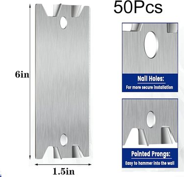 Цвяхові пластини для болтів захищають дерев'яні поверхні з безпечними пластинами Сталеві оцинковані дошки для цвяхів 1,5x6 дюймів, 50 шт.