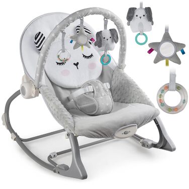 Дитяча гойдалка Nukido Baby Bouncer з музикою - Металевий каркас і міцний пластик - Замок гойдалки - Вібраційна система - Додаткова іграшка Montesorri - 48 x 62 см - Сірий