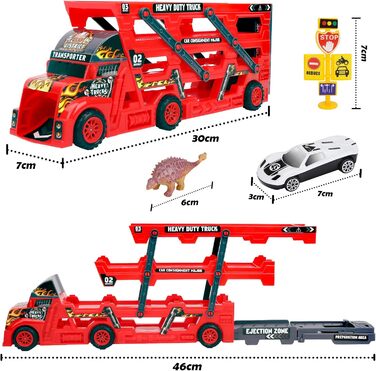 Автомобільний транспортер вантажівка іграшковий Mega Hauler вантажівка чохол для іграшкових автомобілів евакуатор з динозавром для дітей (29 Pack) (Червоний)