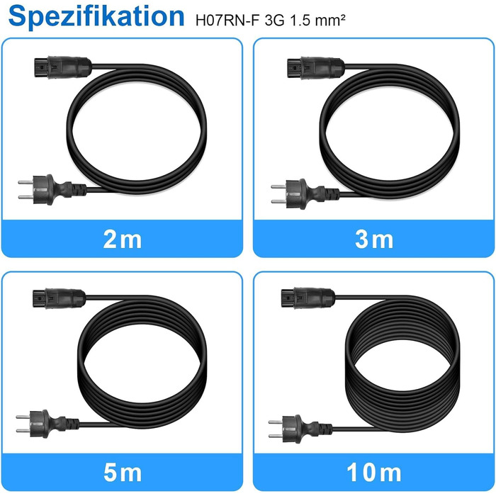 Кабель змінного струму Betteri BC01 2M/3M/5M/10M, подовжувач Betteri BC01 із гніздом до штепсельної вилки Schuko (IP44) підходить для мікроінвертора DEYE старого зразка (5M)