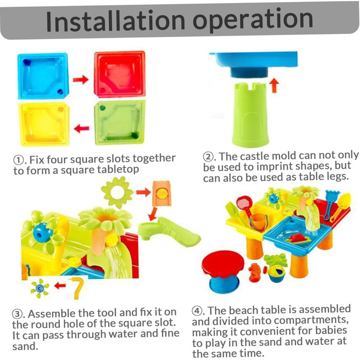Водний столик для малюків Wedhapy 25 шт. /комплект сенсорний столик з 4 відділеннями квадратний пісочний столик зі стільчиком інтерактивний розвиваючий водно-пісочний столик для батьків і дітей водно-пісочний столик для дітей