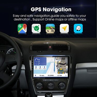 Автомобільна стереосистема для Skoda Octavia 2009-2013 10-дюймовий сенсорний екран GPS навігація Bluetooth USB AM/FM/RDS WiFi Підтримка Carplay і Android Автомобільний DSP плеєр 2G RAM32G ROM, 10