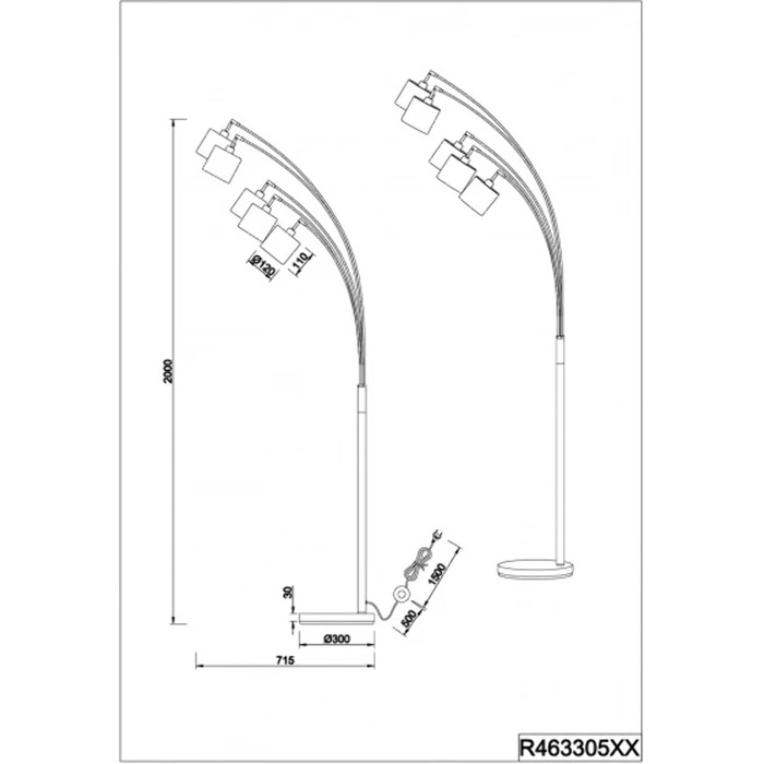 Торшер Reality Lighting Tommy R46335979, матовий метал, тканинний абажур золотого кольору, ексклюзивний 5 шт. E14 (білий, дугова лампа)