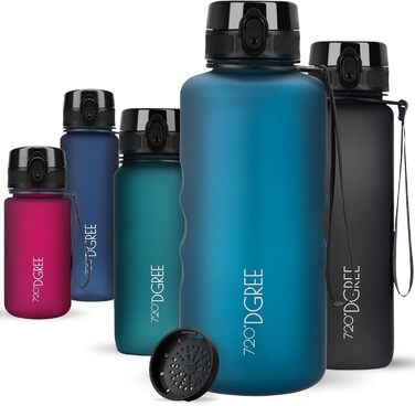 Пляшка для води 720DGREE 1л Sport 'uberBottle softTouch Sieb - Без BPA - Пляшка для води для універі, роботи, фітнесу, велосипеда, активного відпочинку, роботи - спортивна пляшка з тритану - легка, ударостійка, багаторазова (2000 мл, 15 бензин синій - син